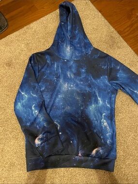 Galaxy Print Kids Hoodie Jacket - Blue